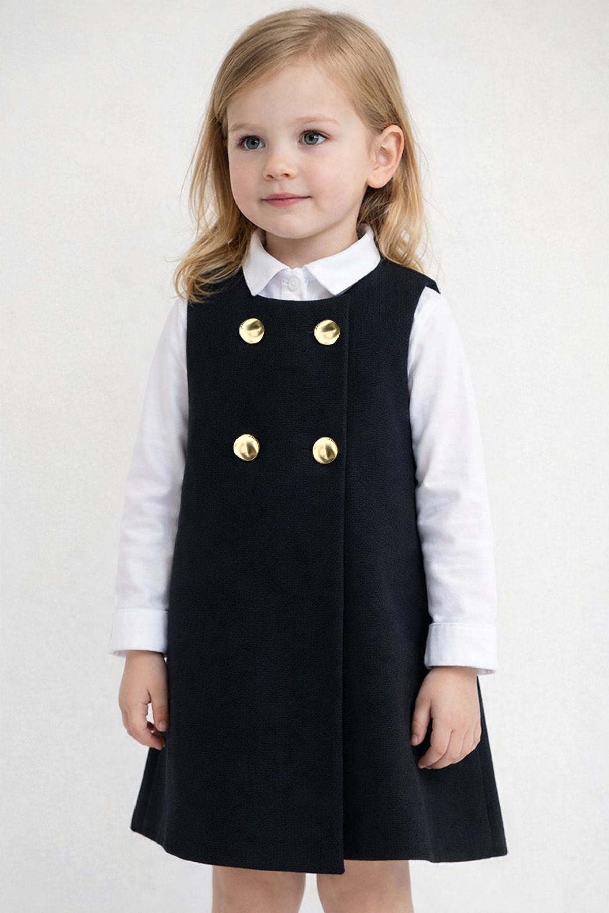 Aressy Kız Çocuk Gold Düğmeli Pileli Elbise Premium Bayramlık Jile Elbise fotoğrafı 2 (önizleme)