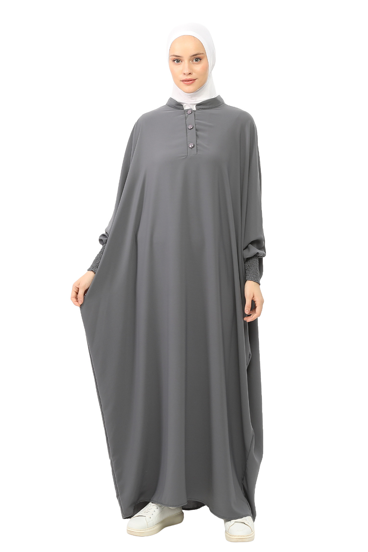 Women's Medina Silk Abaya Abaya Abaya Dress Judge Collared Bat Sleeve Modest Dress
