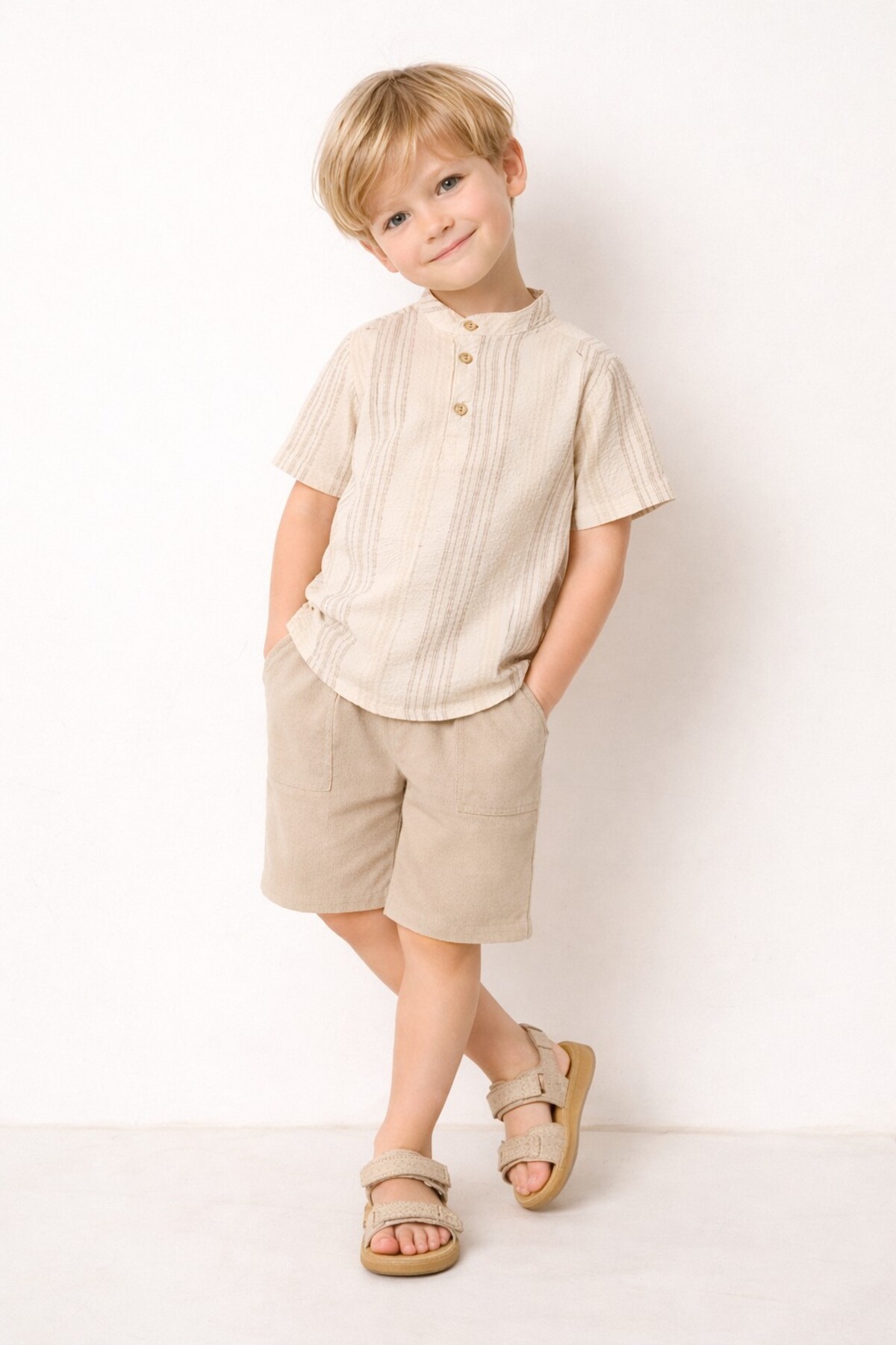 Chicsy Baby Tarz Gömlekli Çizgili Belden Ayarlanabilir Kısa Kollu Şortlu 2'li Takım Çocuk ve Bebek Giyim Özel Gü fotoğrafı 2 (önizleme)