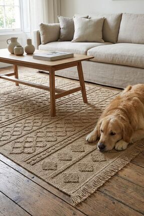 Cool Halı Rustika Bej Jüt Halı Bohem Rustik Etnik Desen Kaymaz Makine Dokuma ...