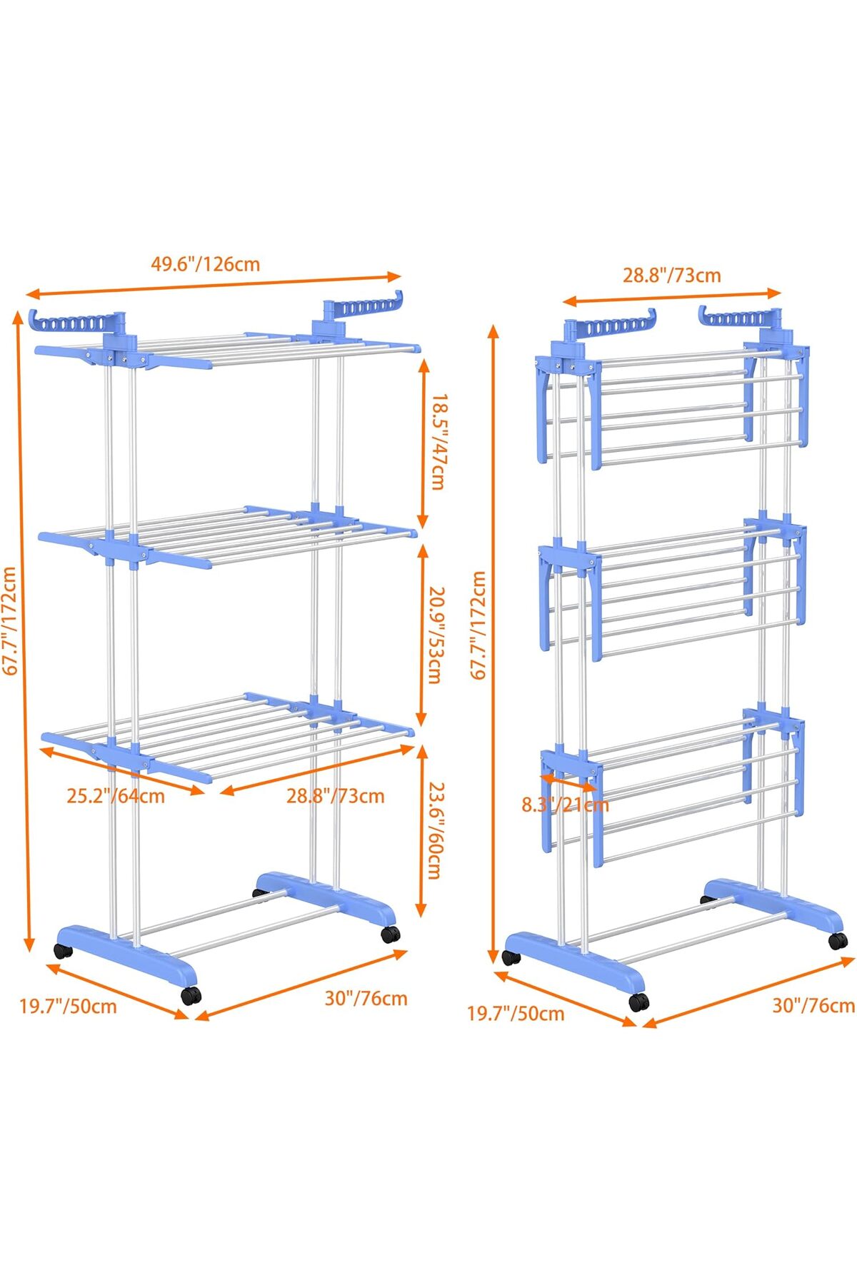 رف تجفيف الملابس القابل للطي مع 4 طبقات قابلة للتعديل من الفولاذ المقاوم للصدأ - منشر ملابس ثلاثي