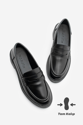Marjin Kadın Loafer Günlük Klasik Ayakkabı Casual Makosen Fonle siyah
