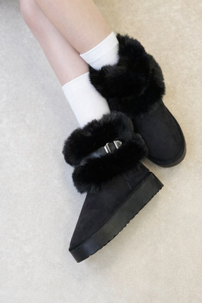 POTEEN Dobra Kadın Kürklü Kısa Bot C308-Siyah