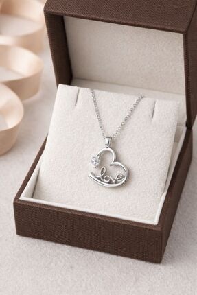Silver Mini kalp detaylı kalpli kolye