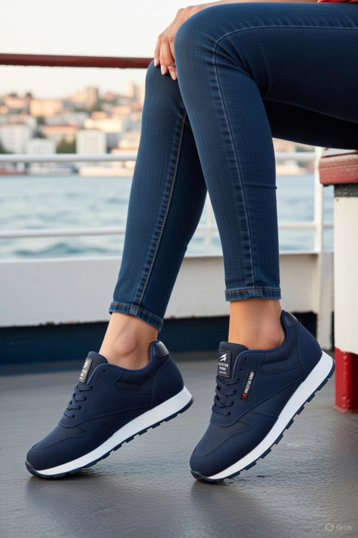 VELLINA  Kadın Lacivert Bağcıklı Casual Rahat Taban Konforlu Yumuşak Yürüyüş Günlük Sneaker Spor Ayakkabı - Görsel 2