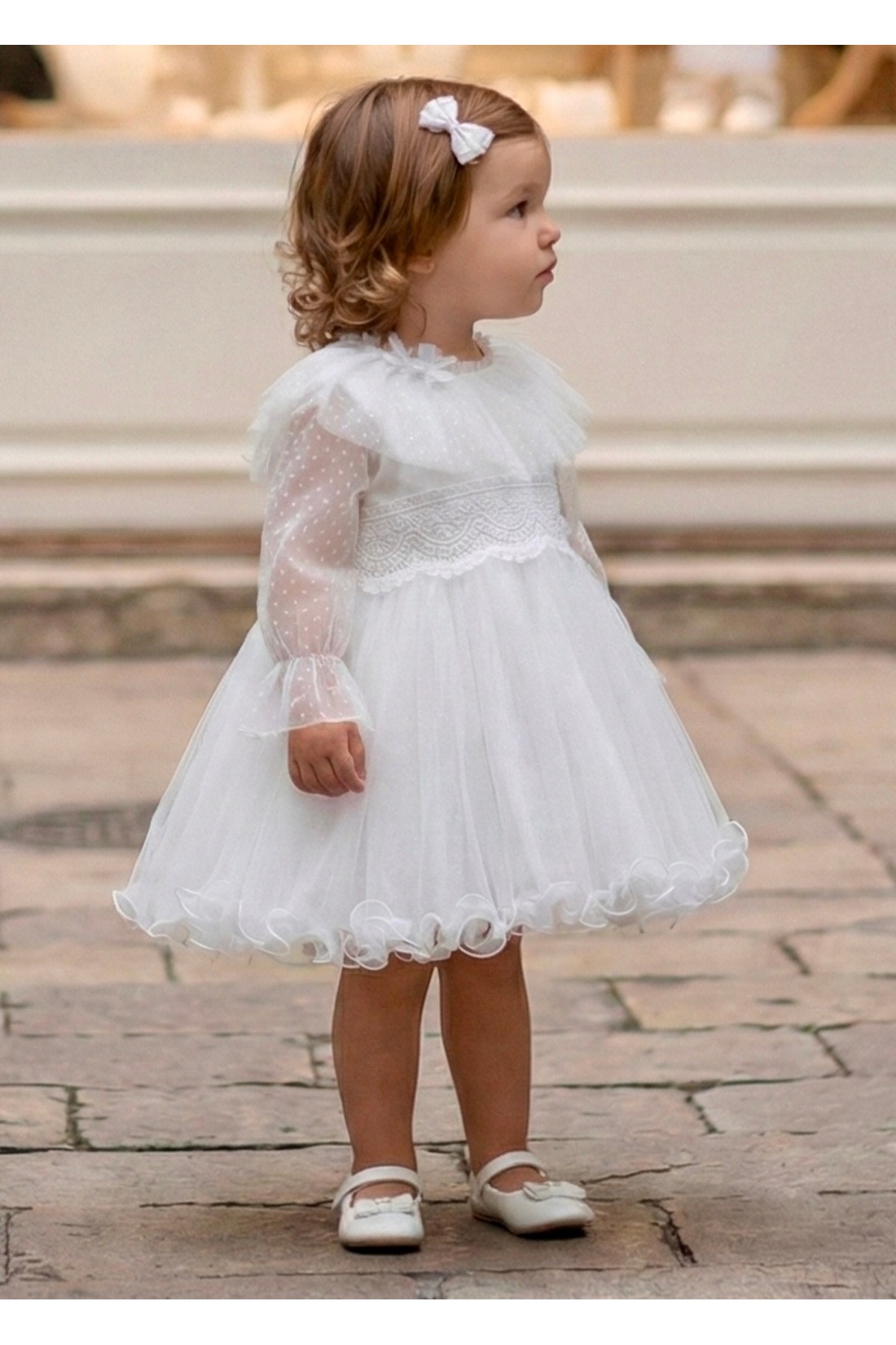 miaras baby 6-24 Ay Uzun Kol Tül Yaka Detaylı KızÇocuk Bebek Günlük Abiye Elbise fotoğrafı 5 (önizleme)