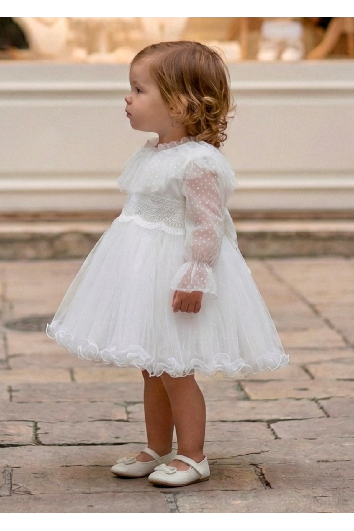 miaras baby 6-24 Ay Uzun Kol Tül Yaka Detaylı KızÇocuk Bebek Günlük Abiye Elbise fotoğrafı 4 (önizleme)