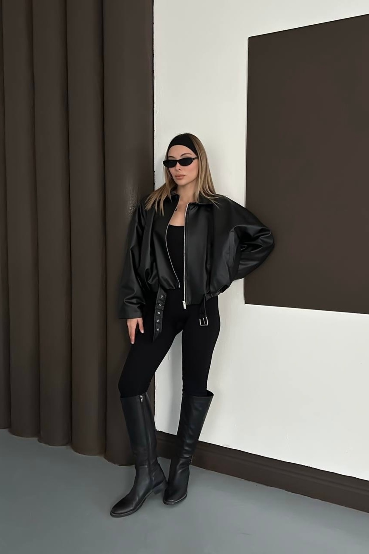 Helen Goods İçi Kürklü Oversize Kadın Deri Ceket Mont görsel 6