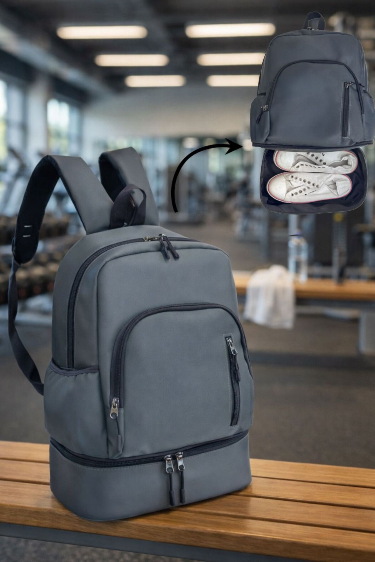 Bambus  Sporcu Sırt Çantası - Ayakkabı Bölmeli , Tablet, Telefon Bölmeli , Su Geçirmez Sporcu Sırt Çantası