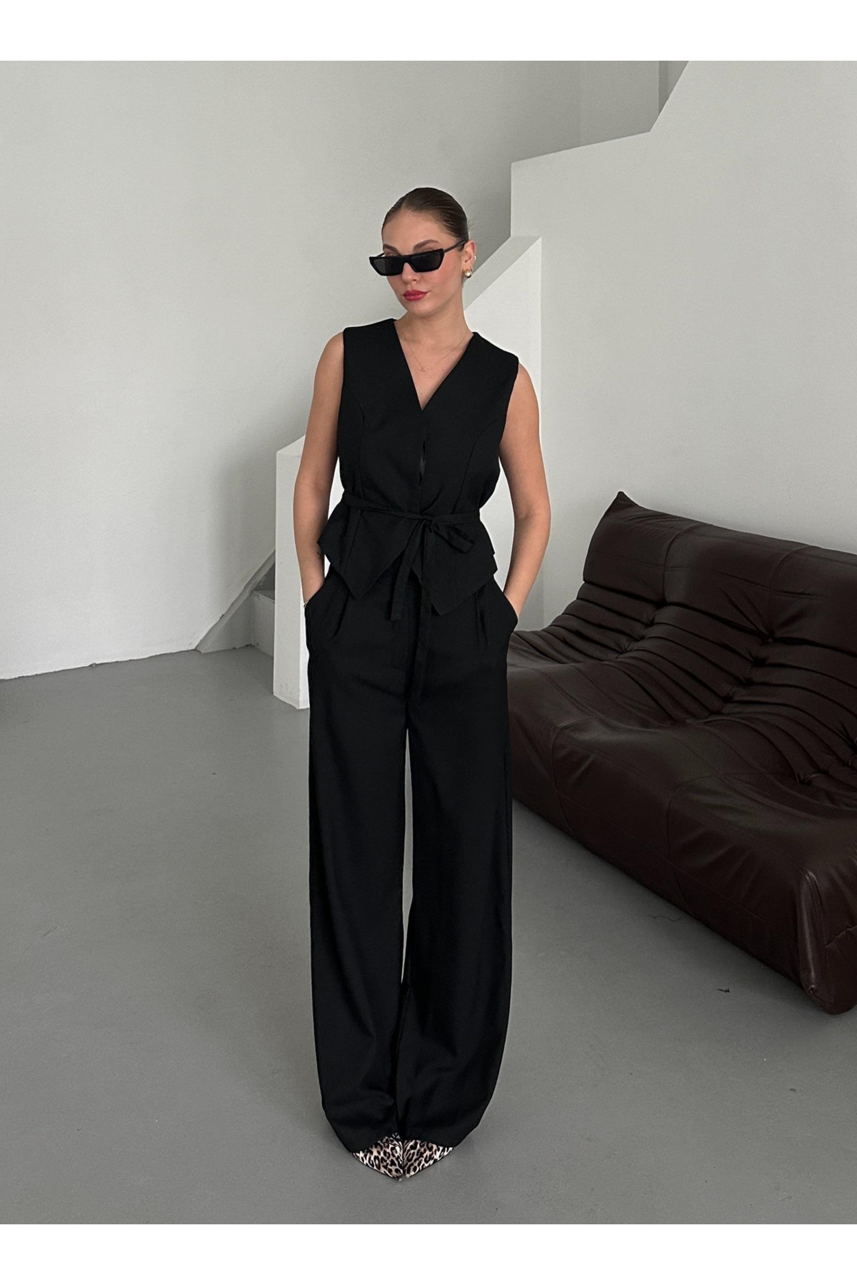 My Blog Schwarzes Miranda Stoff-Weste-Hosen-Set - 8456