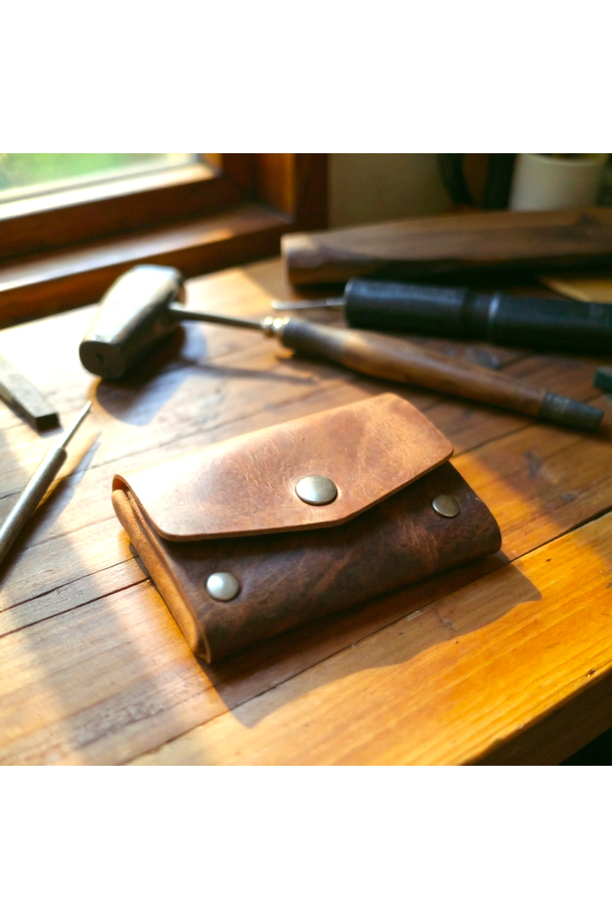 deri Cüzdan Olmeca, Dikişsiz, Çıtçıtlı Model, Leather Wallet Rivet Olmeca, Taba Renk görsel 3