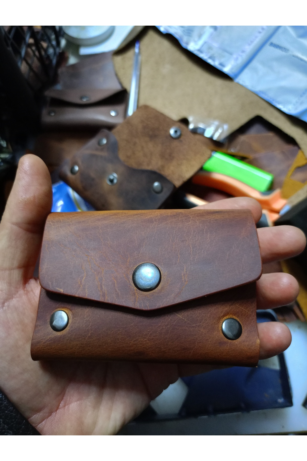 deri Cüzdan Olmeca, Dikişsiz, Çıtçıtlı Model, Leather Wallet Rivet Olmeca, Taba Renk görsel 5