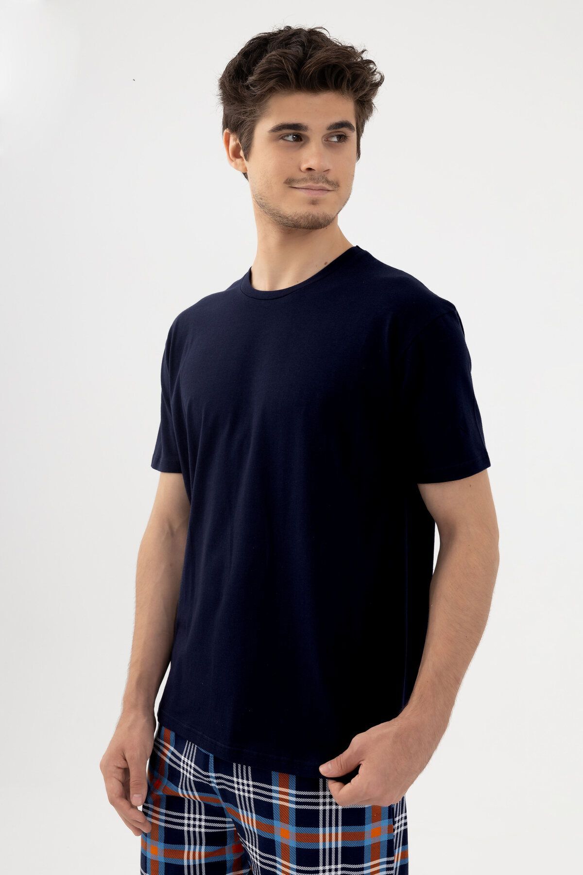 koza iç giyim  Erkek Kısa Kollu Ekose Desenli Pamuklu Pijama Takımı - Görsel 4