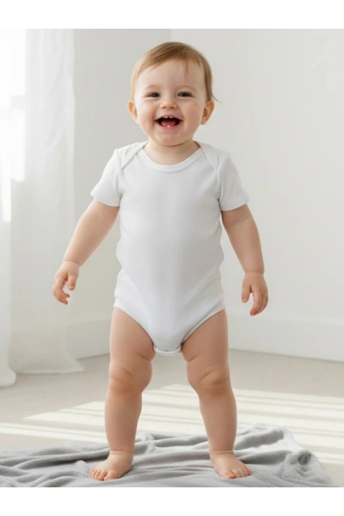 mixibaby Mixi Baby Pamuklu Beyaz Çıtçıtlı Kısa Kollu 5'li Bisiklet Yaka Bebek Body Seti fotoğrafı 2 (önizleme)