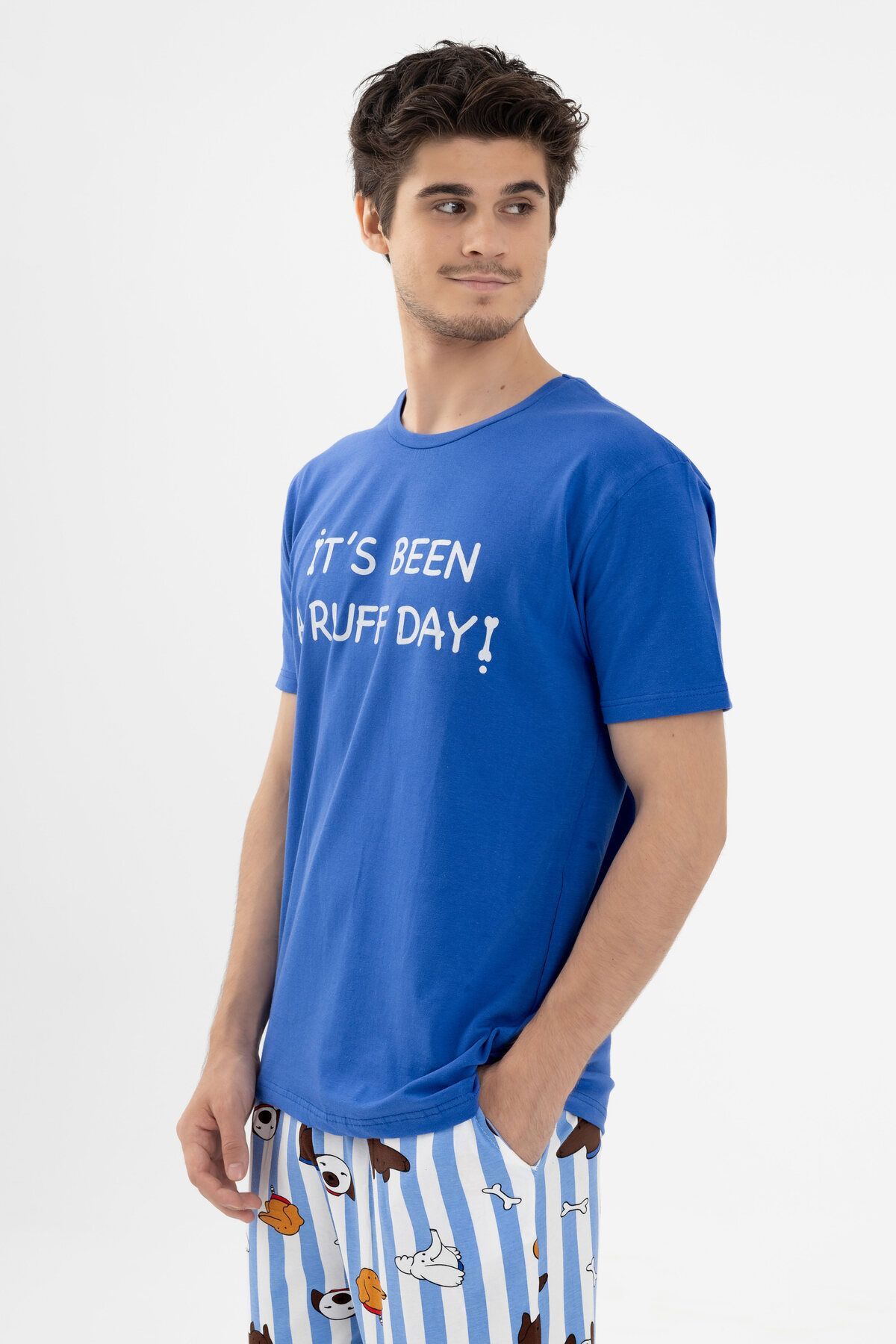 koza iç giyim  Erkek Kısa Kollu Pamuklu Hayvan Desenli Pijama Takımı