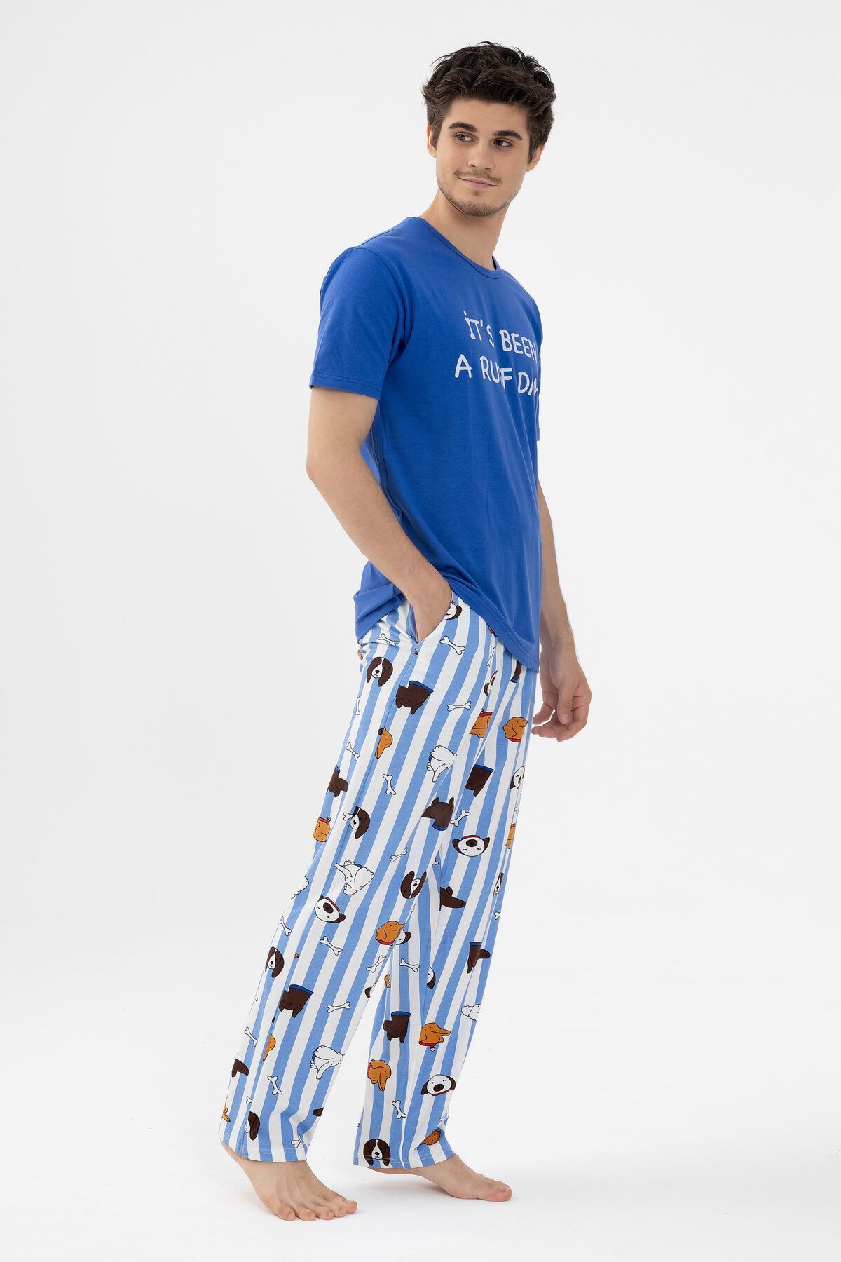 koza iç giyim  Erkek Kısa Kollu Pamuklu Hayvan Desenli Pijama Takımı - Görsel 2