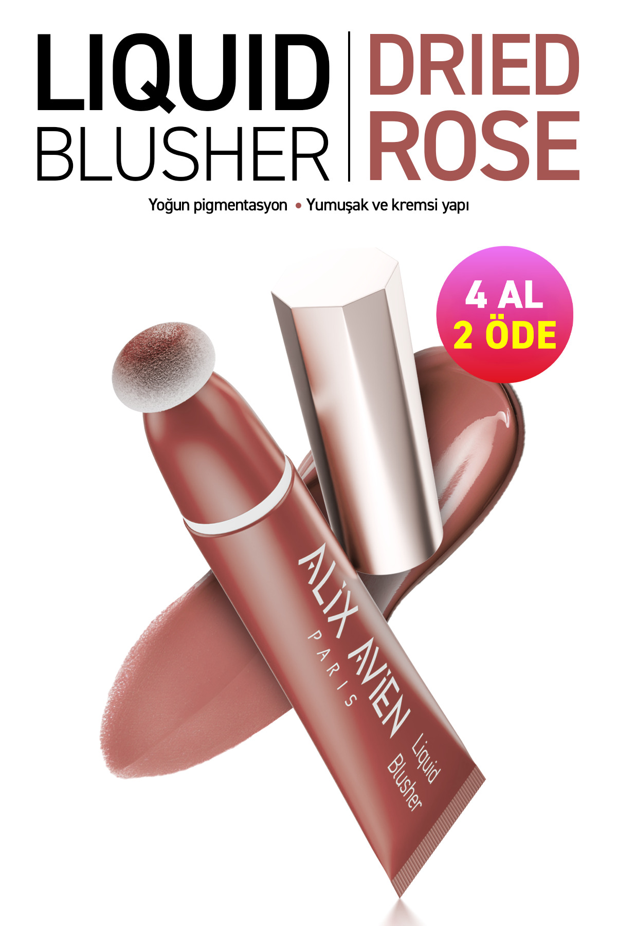 Alix Avien Yoğun Pigmentli E Vitaminli Mat Bitişli Kremsi Likit Allık - Liquid Blusher 06 Dried Rose