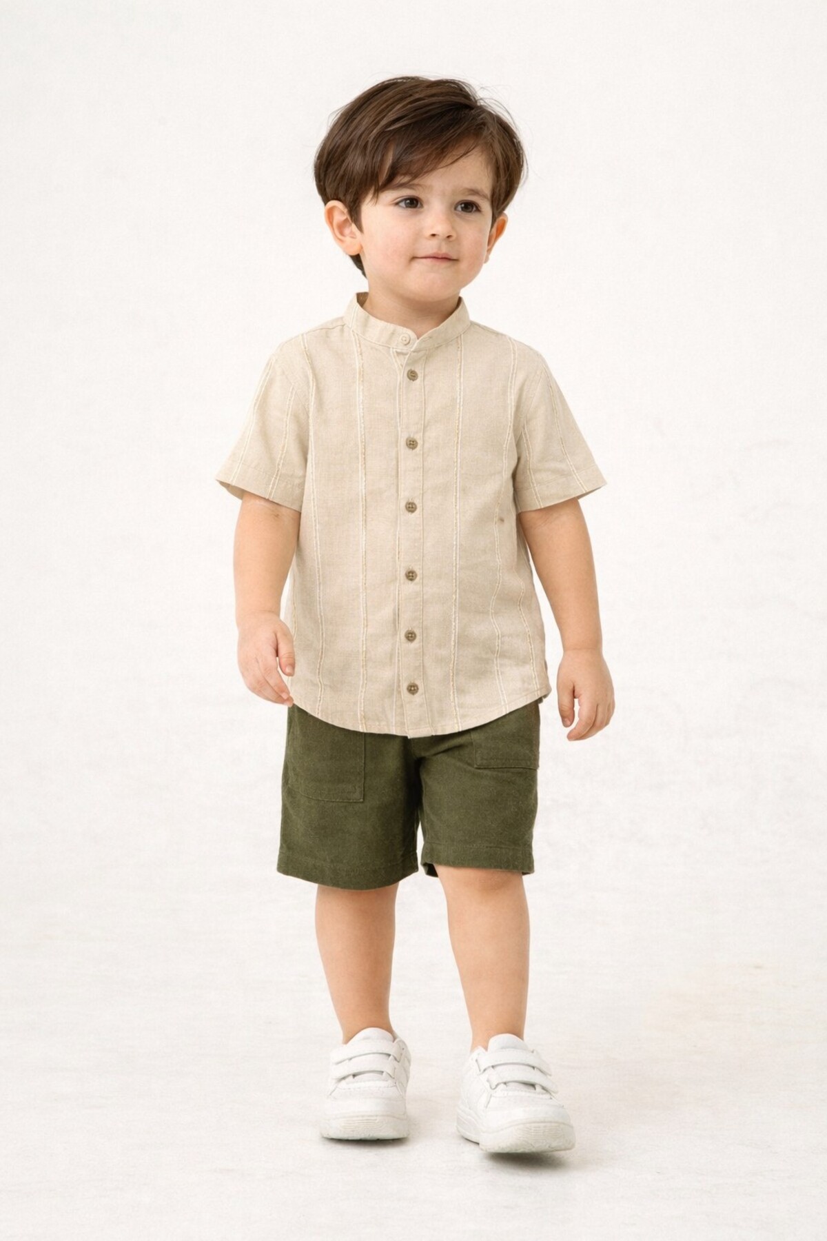 Chicsy Baby Tarz Gömlekli Çizgili Belden Ayarlanabilir Kısa Kollu Şortlu 2'li Takım Çocuk ve Bebek Giyim Özel Gü fotoğrafı 2 (önizleme)