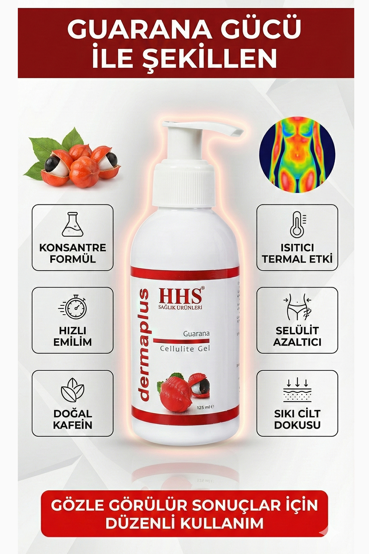 Dermaplus Guarana Cellulite Gel - Selülit Karşıtı & Sıkılaştırıcı Yoğun Bakım Jeli (125ml) — 8699120560727 — تصویر 5 از 5