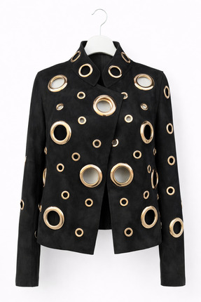 günay boutıque Metal Halkalı Tasarım Süet Ceket -siyah