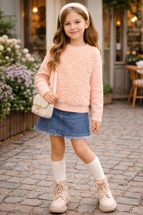 Cloudy Kids Kız Çocuk Bisiklet Yaka Önü Welsoftlu Triko Kazak