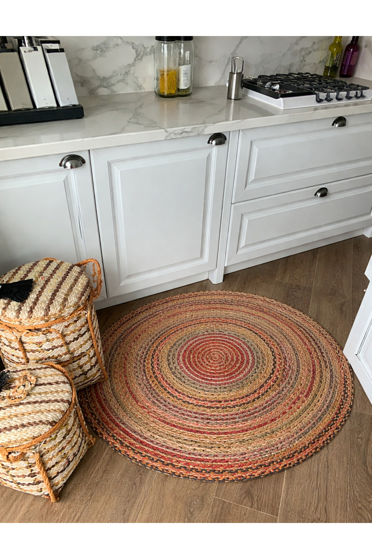 Milda 120 Multi Jute Wicker Hand Weave Double Sided Rug Colorful Round Jute Rug