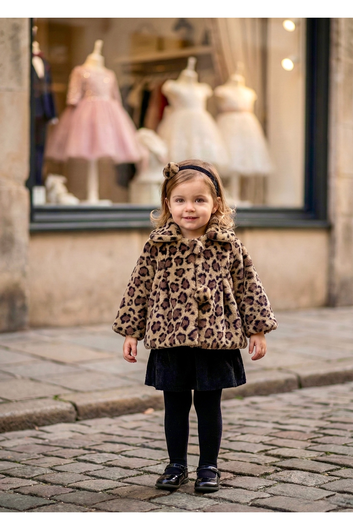 miaras baby Kız Bebek Bandanalı Leopar Desen Peluş Mont fotoğrafı 2 (önizleme)