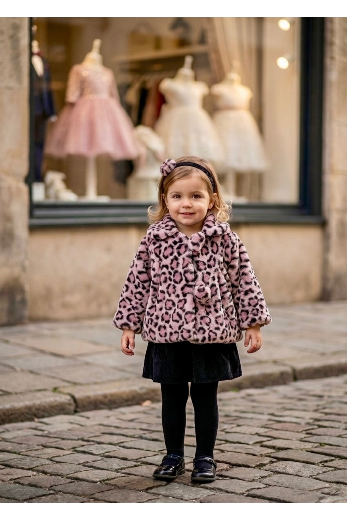 miaras baby Kız Bebek Bandanalı Leopar Desen Peluş Mont fotoğrafı 2 (önizleme)