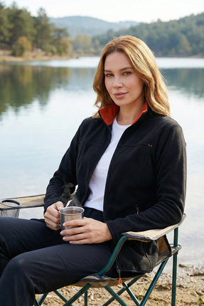 Lela Dik Yaka Fermuarlı Cepli Polar Hırka Kadın Polar 5907002