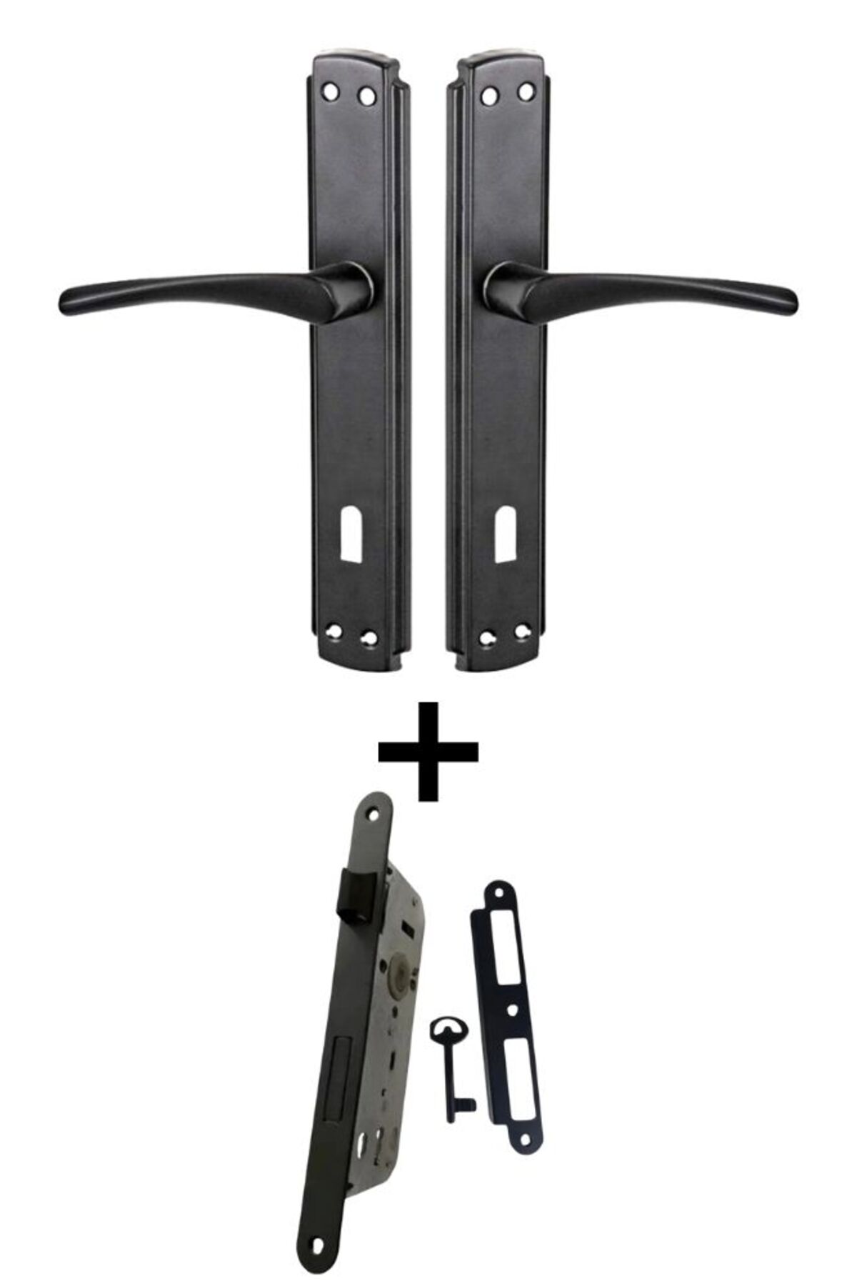 Bravo Mirrored Matt black Room Door Handle and Silent Mortise Lock 40mm