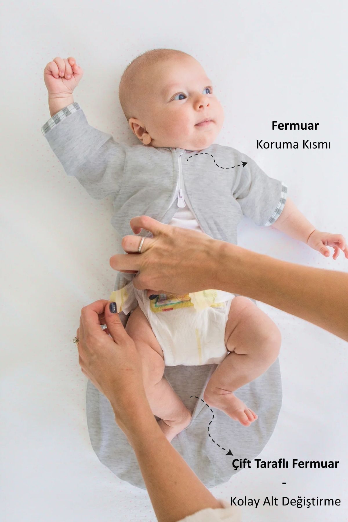 Le Touche Gri Bebek Kundak Eldiven Manşetli Uyku Tulumu & Kolları Yukarı Kundak (0-3 AY, 3-6 AY, 6-9 AY) fotoğrafı 2 (önizleme)