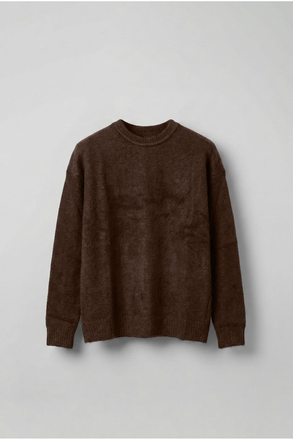 ablukaonline Erkek Oversize Yumuşak Dokulu Kazak Kahve