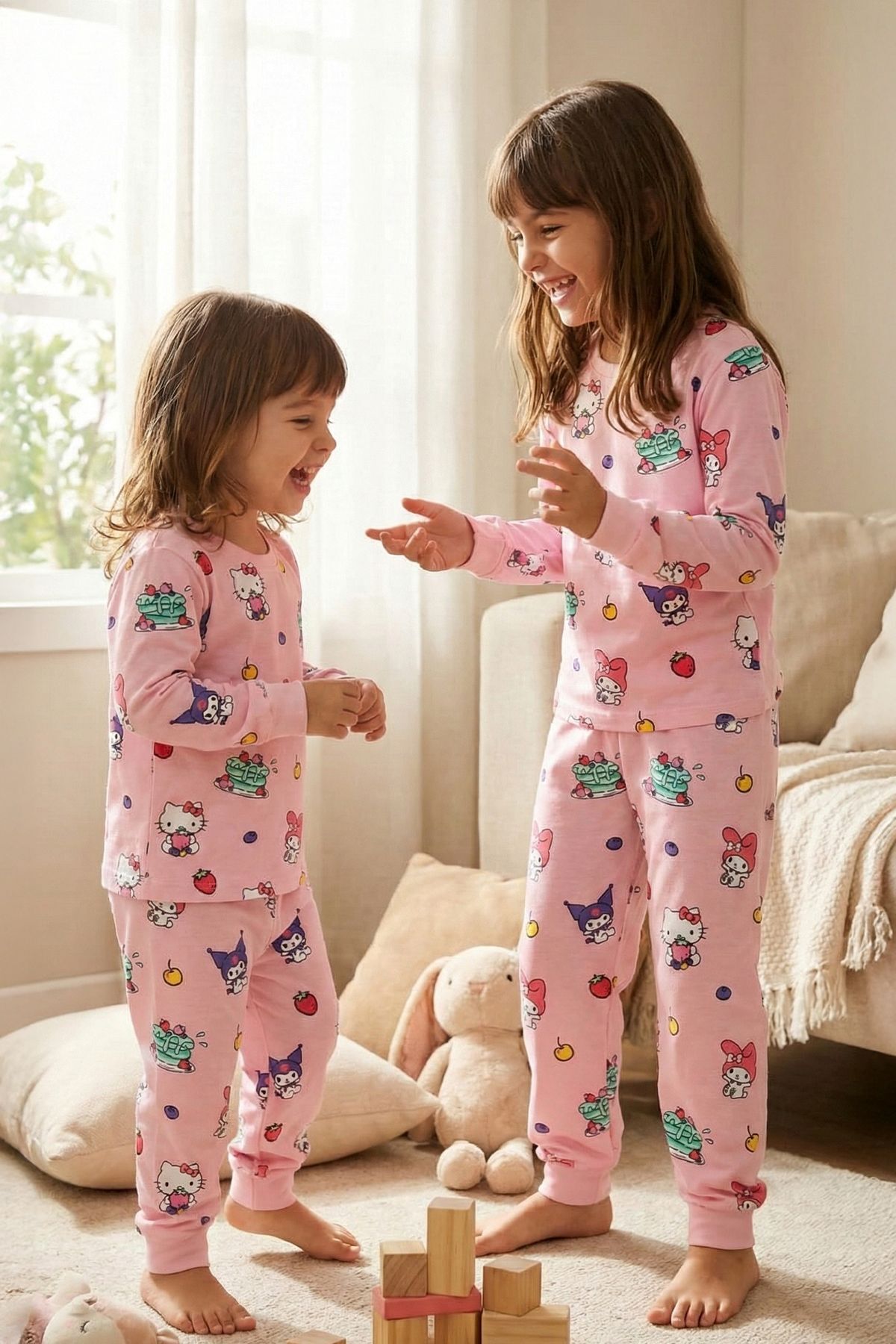 zuzunga Cute Hello Kitty Ve Kuromi Desenli Kız Çocuk Pijama Takımı fotoğrafı 4 (önizleme)