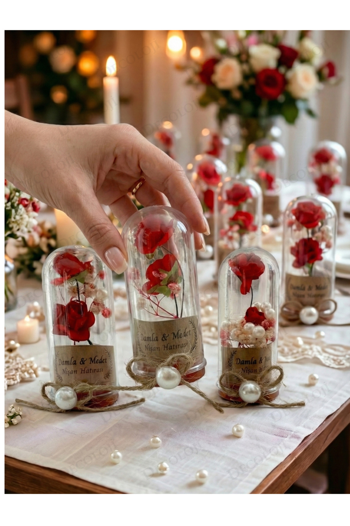 Decoloji Söz, Nişan, Kına, Düğün, Sünnet, Bebek, Mevlüt, Nikah Şekeri Hediyelik Hatıra Plastik Çiçek, 10 Adet fotoğrafı 2 (önizleme)