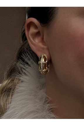 DORE Taşlı Gold Küpe