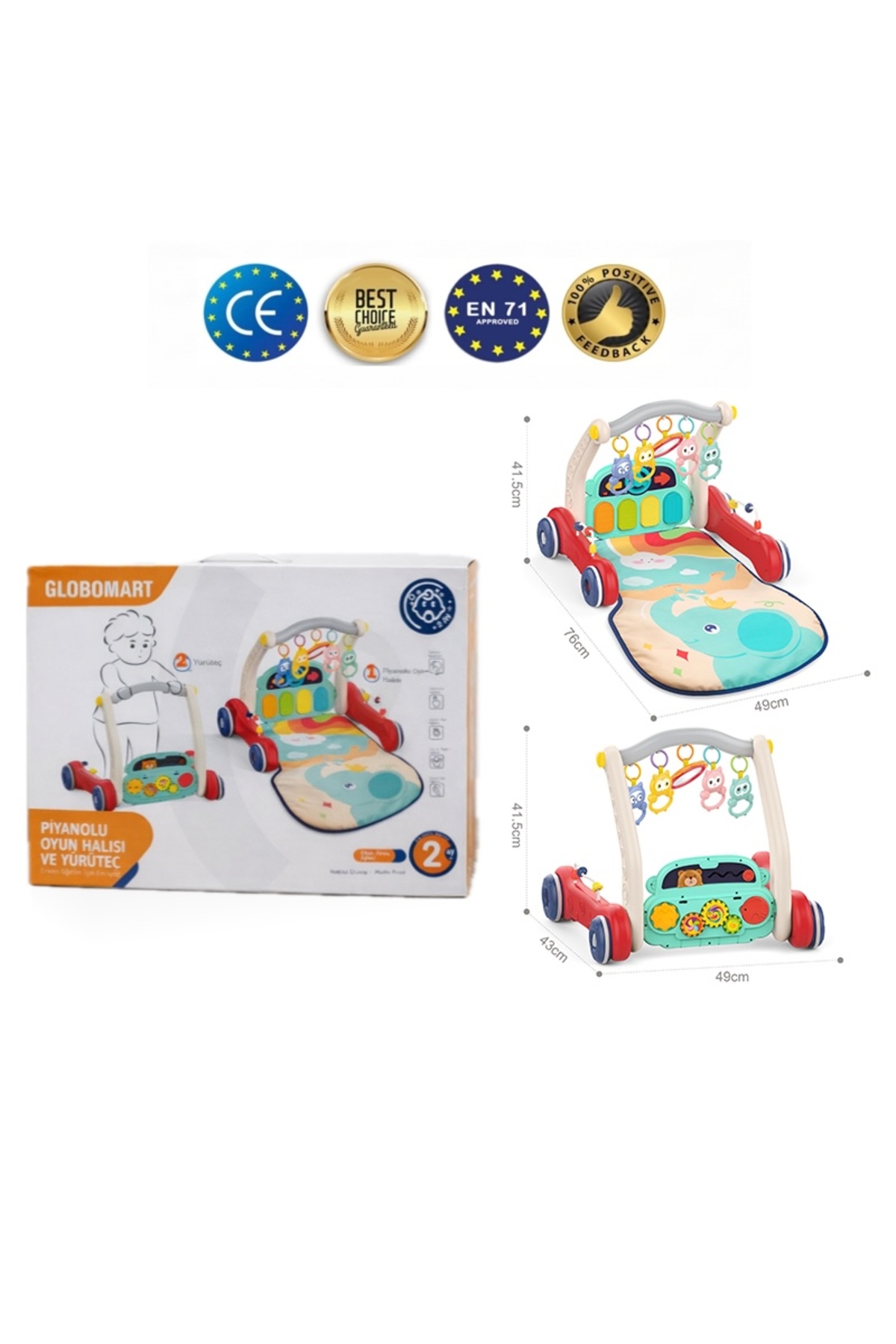 GLOBOMART 3in1 Piyanolu Oyun Halısı Oyun Matı Eğitici Işıklı Müzikli Bebek Aktivite Oyuncakları Akıllı Yürüteç fotoğrafı 3 (önizleme)