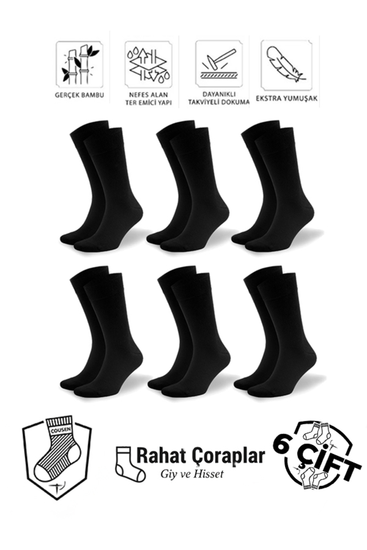 6-Pack Premium Men's Classic Long Socket Socks Cotton Breathable