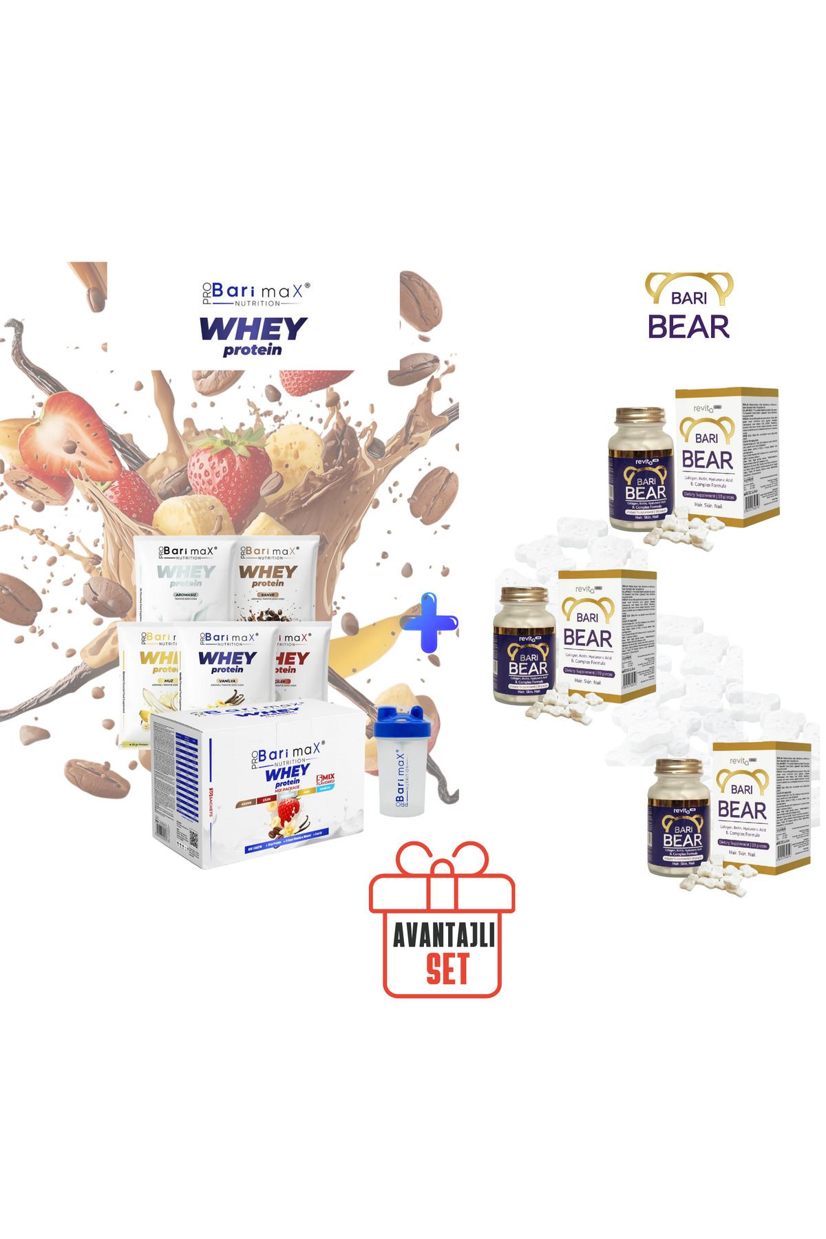Pro Bari Max AVANTAJLI SET 1- 30 Lu WHEY Protein + 3 Adet Bari Bear ...