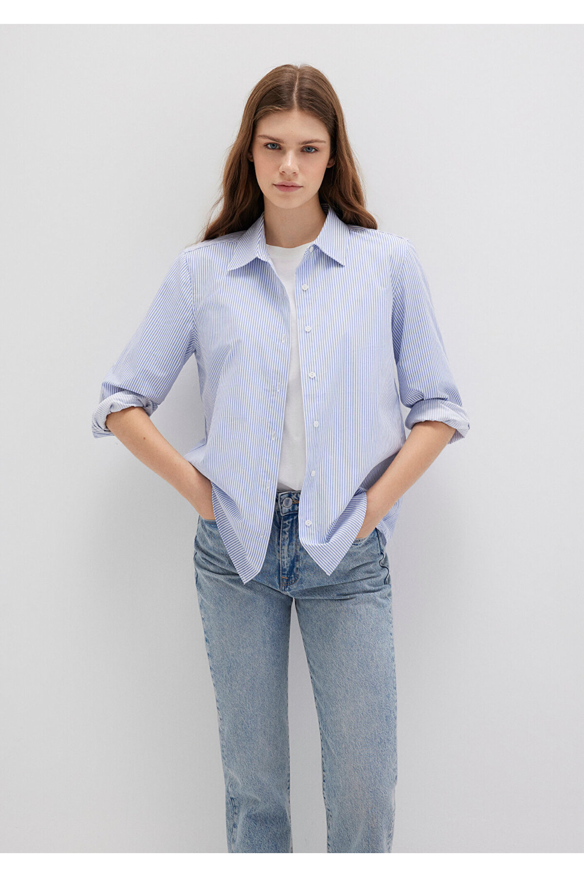 Çizgili Gömlek Regular Fit / Normal Kesim 1211199-81963 — آبی — تصویر 2 از 6