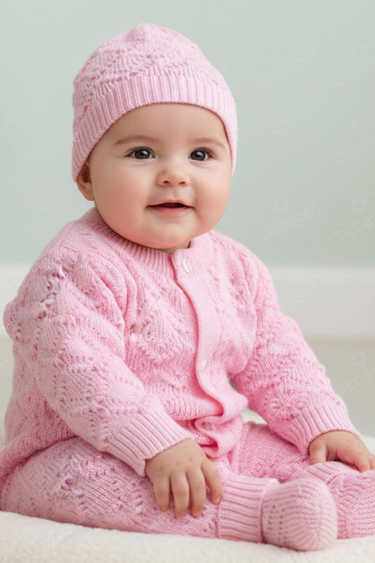 bebegen Pembe , Bereli Triko Kız Bebek Tulumu fotoğrafı 2 (önizleme)