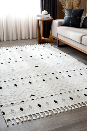 Koza Halı Malta Iskandinav Krem Siyah Halı Oturma Odası Yatak Odası Koridor M...