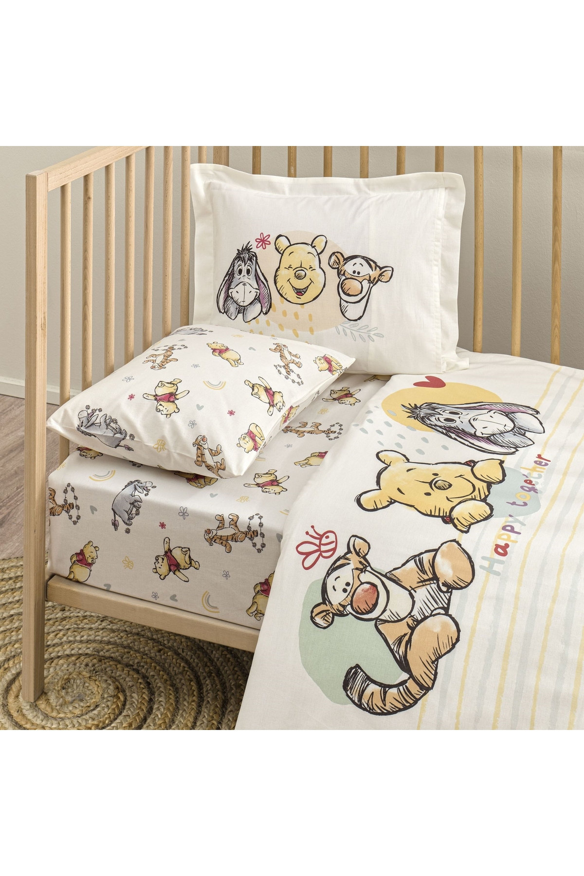 Taç Taç Lisanslı Disney Winnie The Pooh Happy Baby Pamuk Bebek Nevresim Takımı fotoğrafı 3 (önizleme)