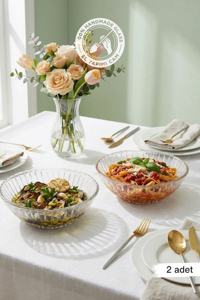 Glamis Selen Concept Damla Model El Yapımı Cam Salata Kasesi ve Meyvelik 2'li...