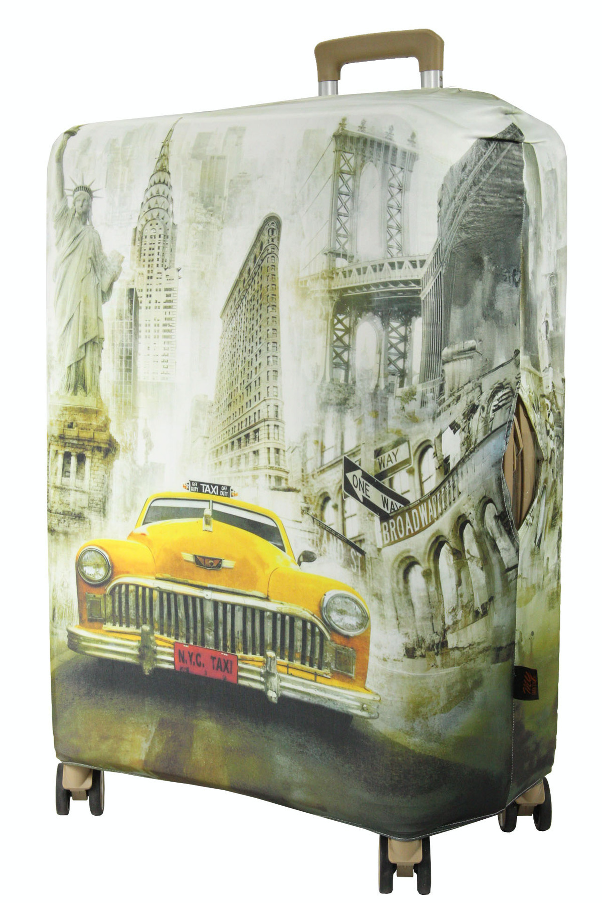 (My#146 NEWYORK TAXI) VALİZ İÇİN KILIF Gri-Sarı-Büyük Boy