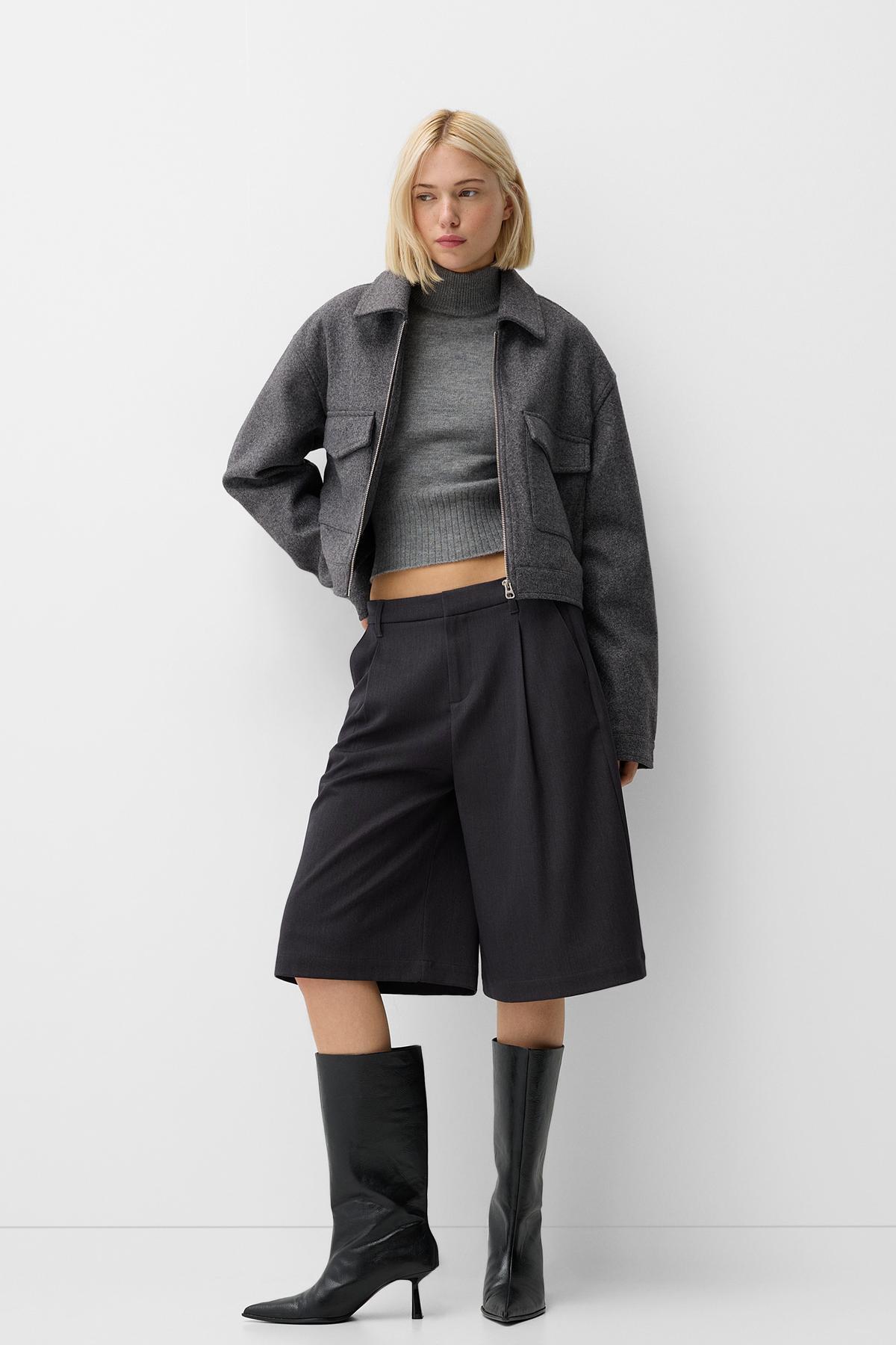 Bershka  Crop kesim yumuşak ceket - Görsel 5