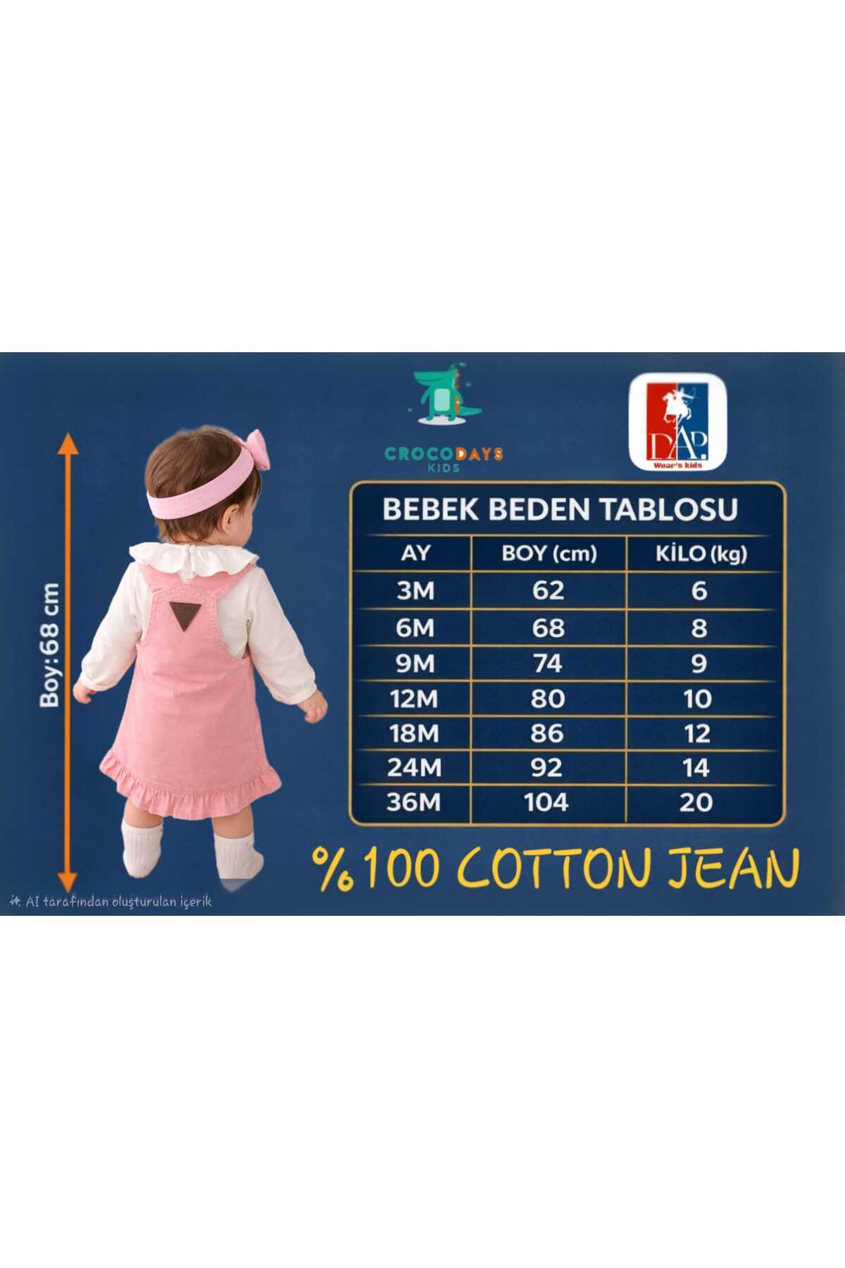 CROCODAYS Kız Çocuk Kot (JEANS) Tavşan Oyuncaklı Badili Jile Takımı (6/9/12/18) Ay fotoğrafı 4 (önizleme)