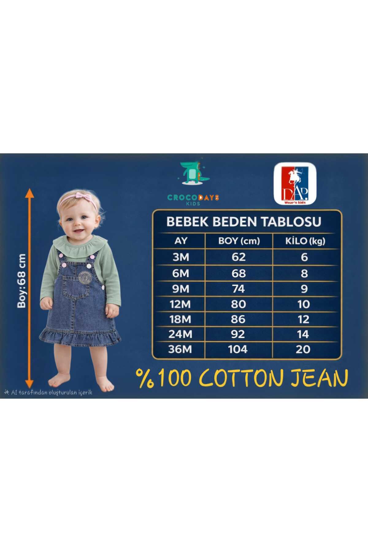 CROCODAYS Kız Çocuk Kot (JEANS) Baskılı Badili Jile Takımı (6/9/12/18) Ay fotoğrafı 3 (önizleme)
