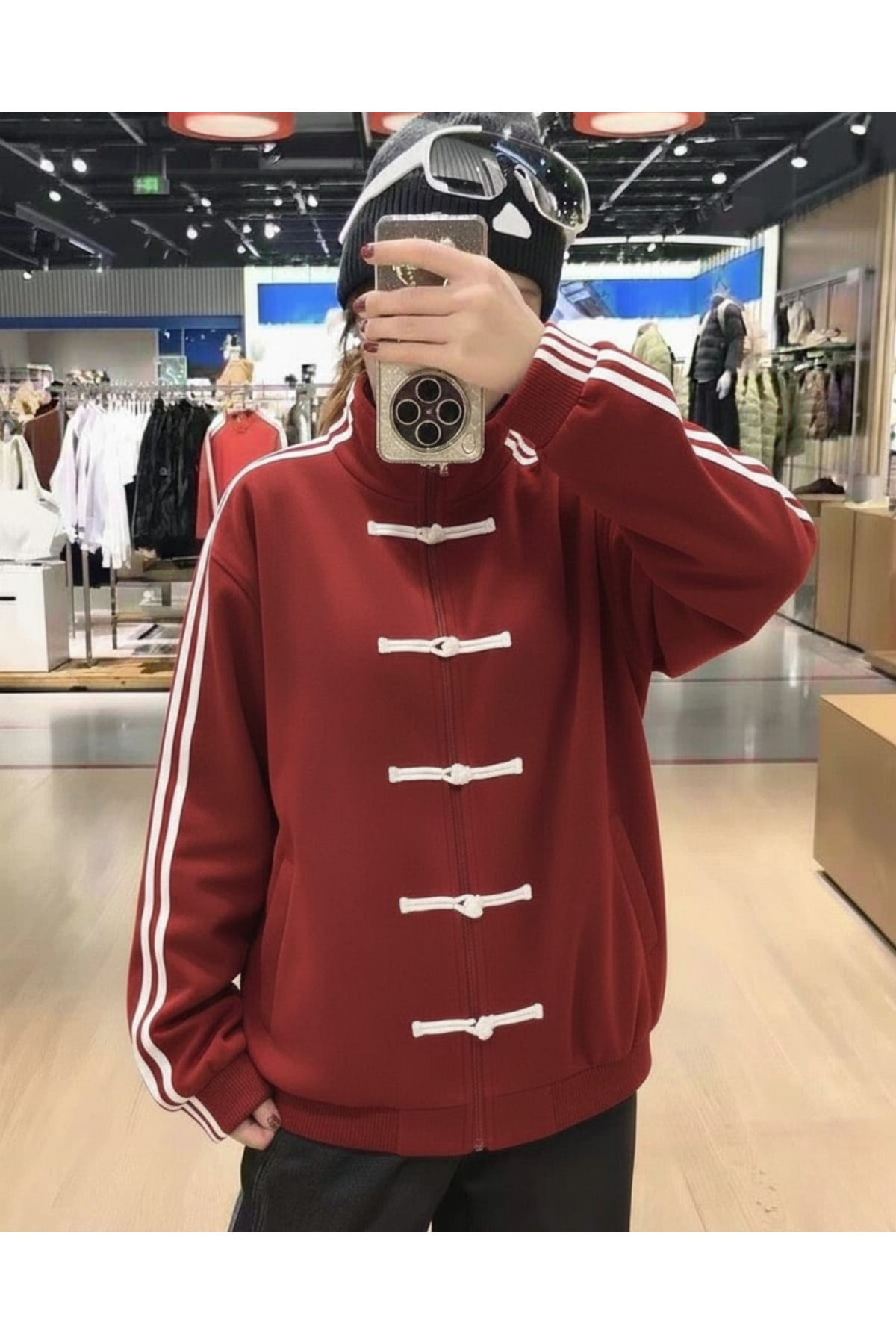 Touz Moda  Çift Çizgili Oversize China Unisex Ceket