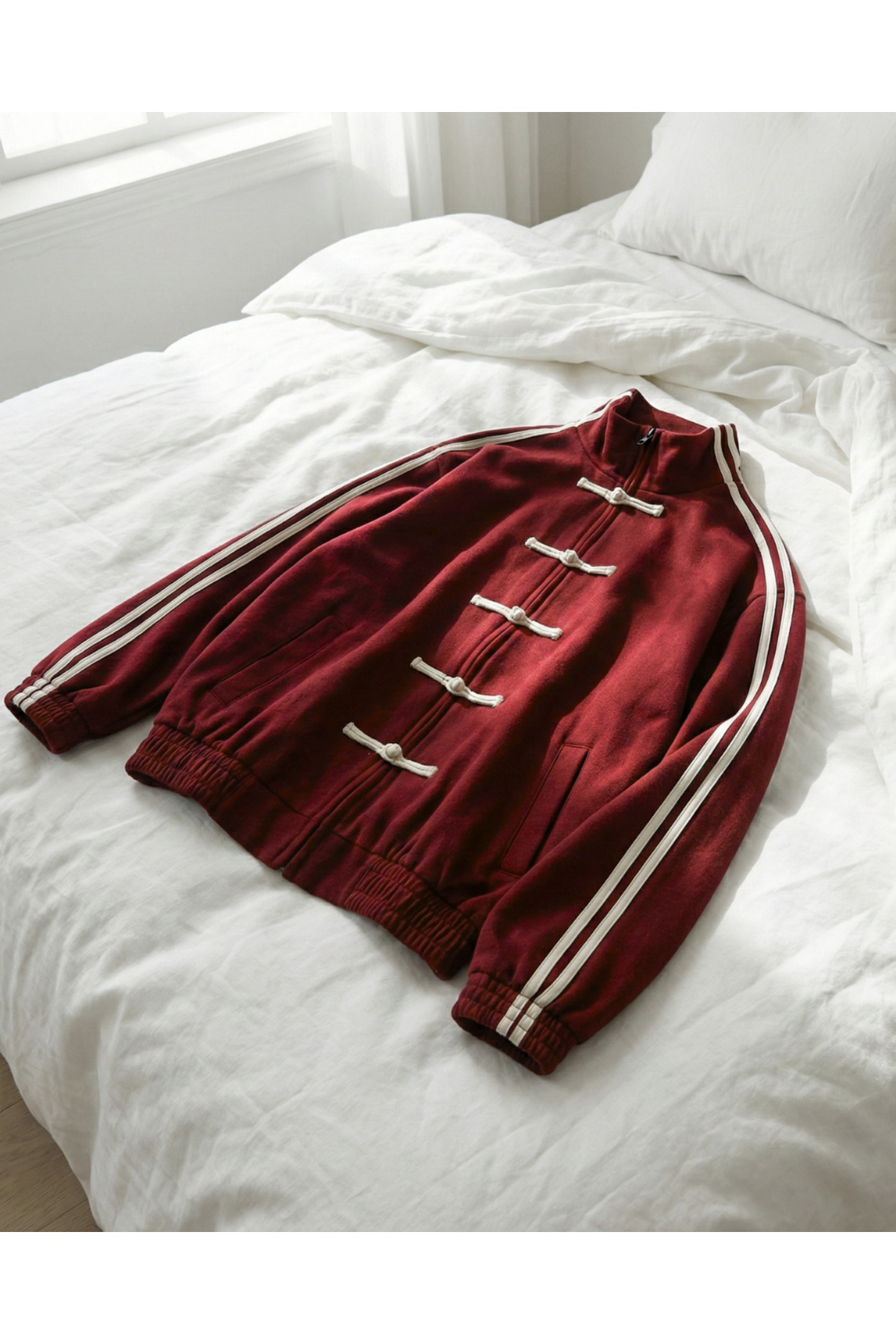 Touz Moda  Çift Çizgili Oversize China Unisex Ceket - Görsel 4