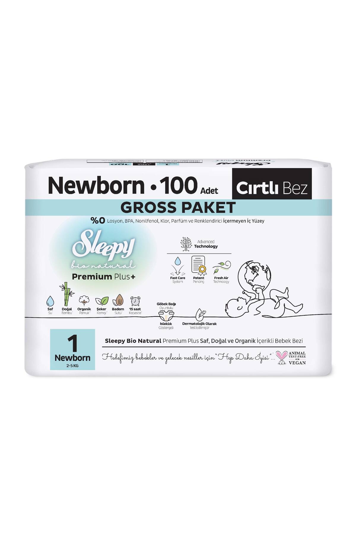 Sleepy Bio Natural Premium Plus Gross Paket Bebek Bezi 1 Numara Newborn 100 Adet fotoğrafı 2 (önizleme)
